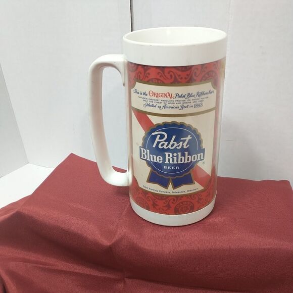 Pabst Blue Ribbon Beer Thermo-Serv Plastic Mug STEIN - Made In USA - 6.25" Tall - Picture 3 of 6